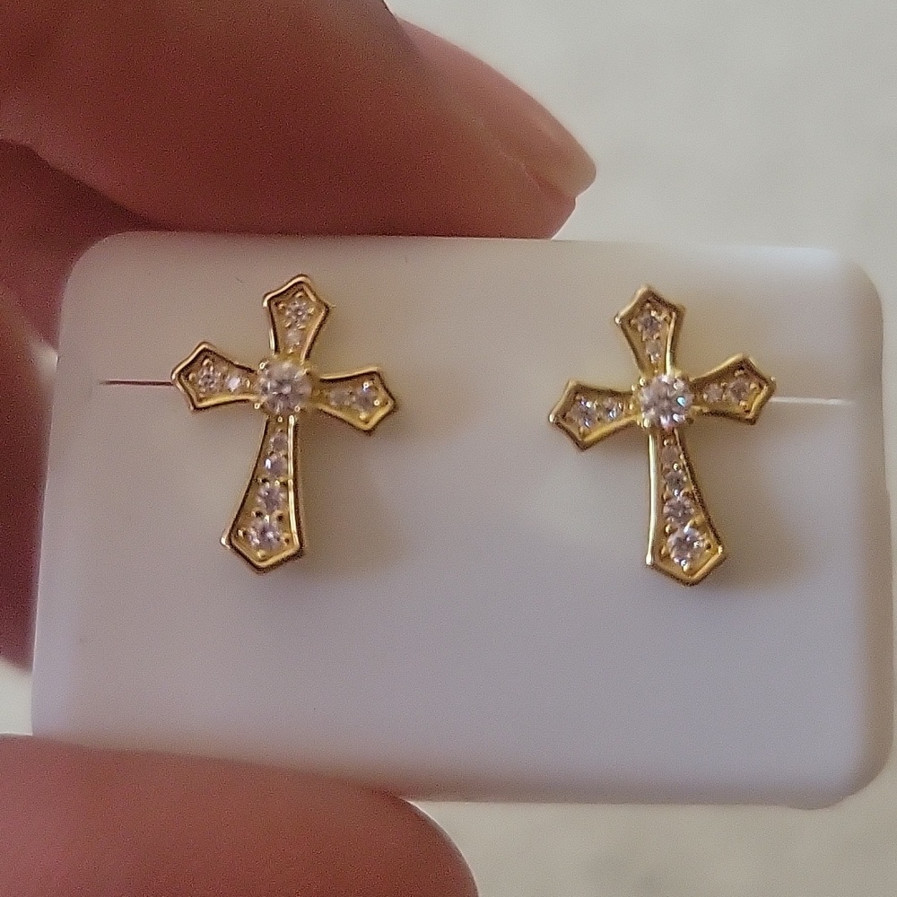Moissinate Gold Cross Earrings